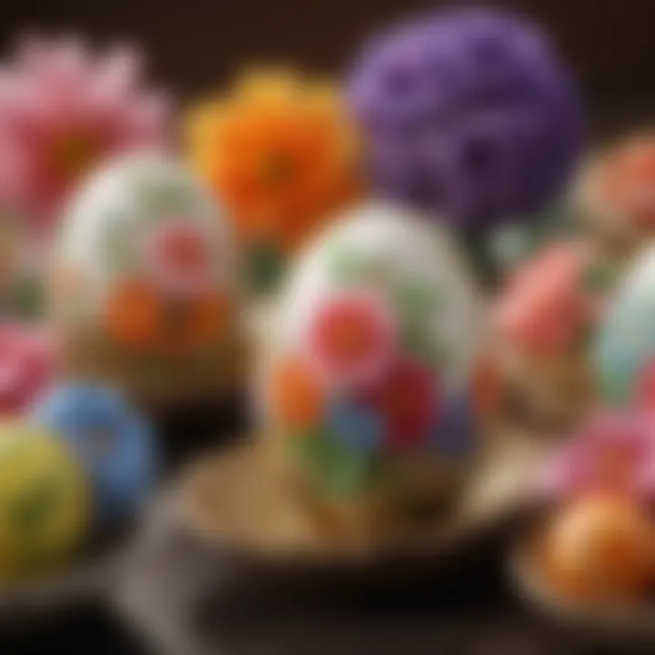 An intricate close-up of a sugar egg showcasing vibrant floral designs