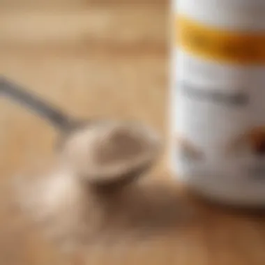 Close-up of a sugar-free protein powder scoop alongside a nutrition label