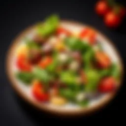 A colorful plate showcasing a vibrant salad with mixed greens and cherry tomatoes