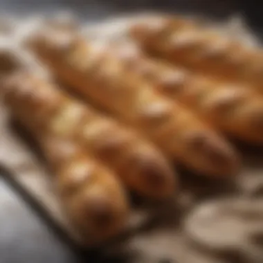 Golden-brown baguettes emerging from the oven