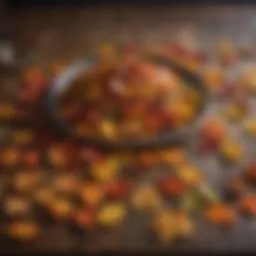 Vibrant autumn leaves arranged artfully on a rustic table