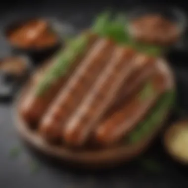 Gourmet Presentation of Grilled Sausages A gourmet dish featuring grilled Italian sausages with fresh herbs