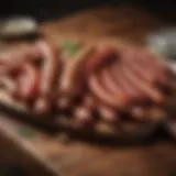 Varieties of Italian sausages displayed on a wooden board