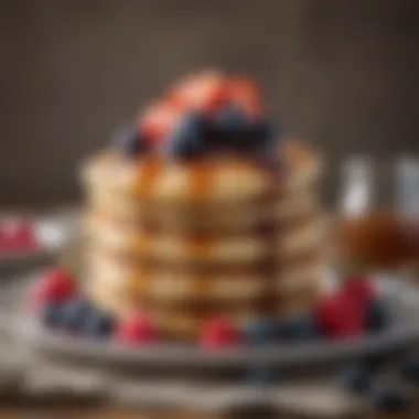 Fluffy Pancake Stack with Berries Stack of fluffy three-ingredient pancakes topped with fresh berries and maple syrup