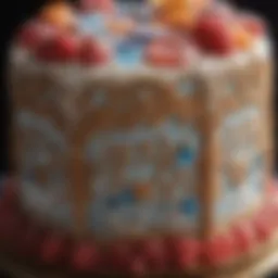 A close-up of a jewel cake showcasing intricate sugar designs
