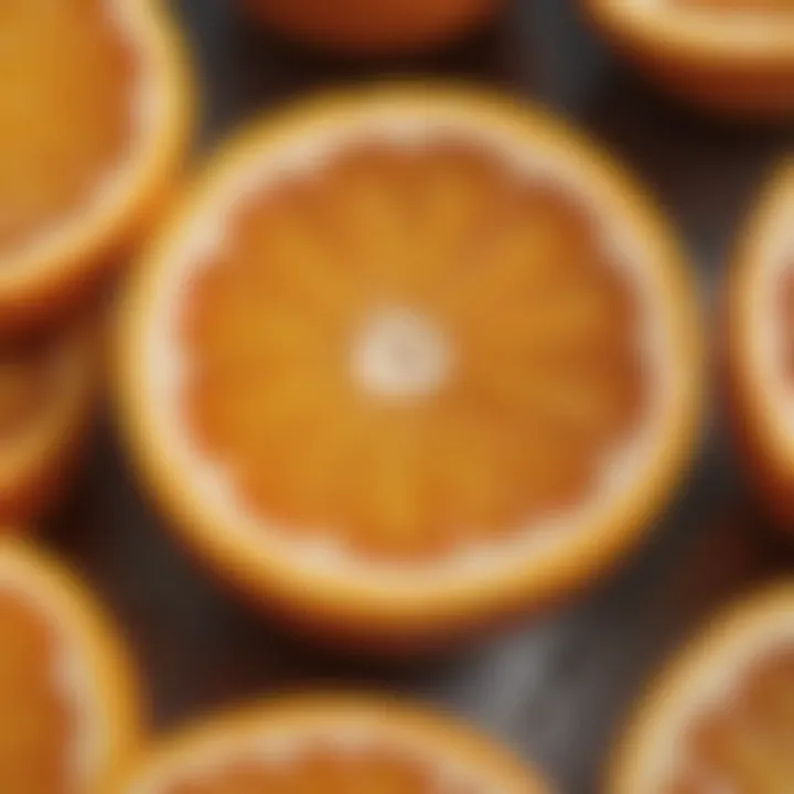 Close-up of a juicy orange sliced in half, showcasing its bright interior