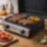 Compact electric grill griddle combo with non-stick surface