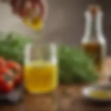 Homemade Vinaigrette with Olive Oil and Herbs A jar of homemade vinaigrette made with olive oil and herbs
