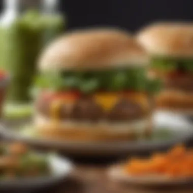 A beautifully arranged plate of homemade low sodium veggie burgers with sides