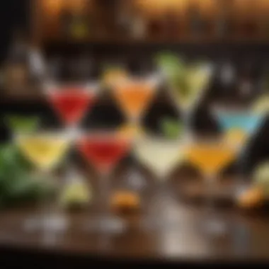 A creative display of various Patron cocktails with unique garnishes and glassware