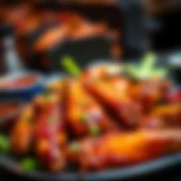 A vibrant platter of assorted chicken wings with various sauces