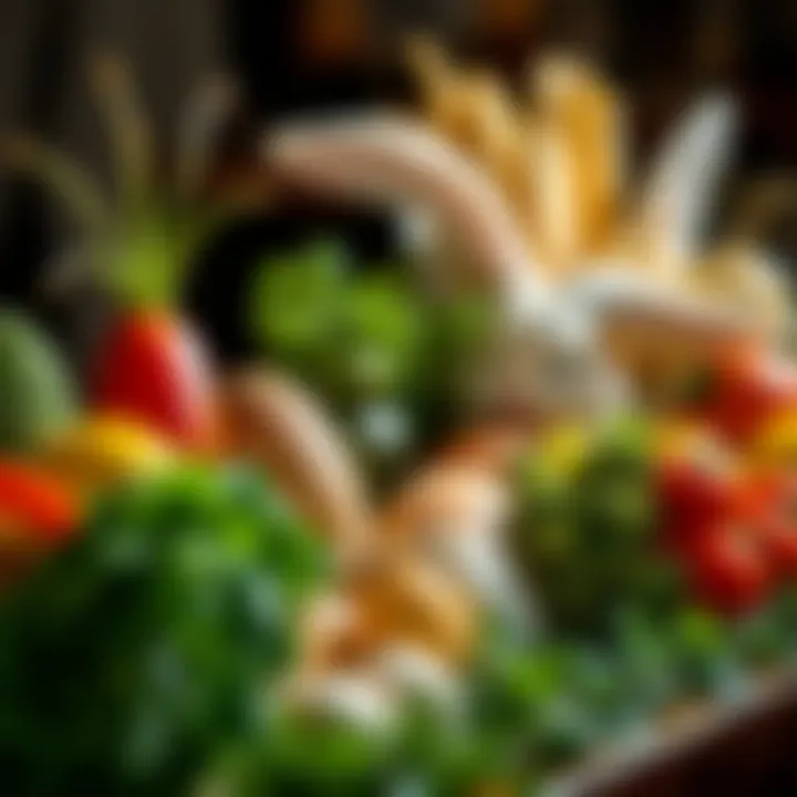 Artful Display of Seasonal Ingredients Seasonal ingredients artfully arranged, representing the freshness and variety of Easter offerings