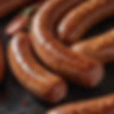 Perfectly Seasoned Sausage Link A close-up view of a seasoned sausage link ready for grilling.