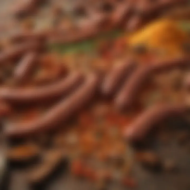 A colorful array of spices used for sausage seasoning.