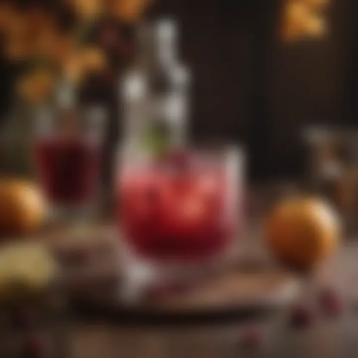 Seasonal cranberry cocktail with autumn decor