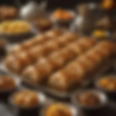 A traditional Turkish dessert display featuring baklava