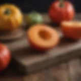 Vibrant red kuri squash on a rustic wooden table