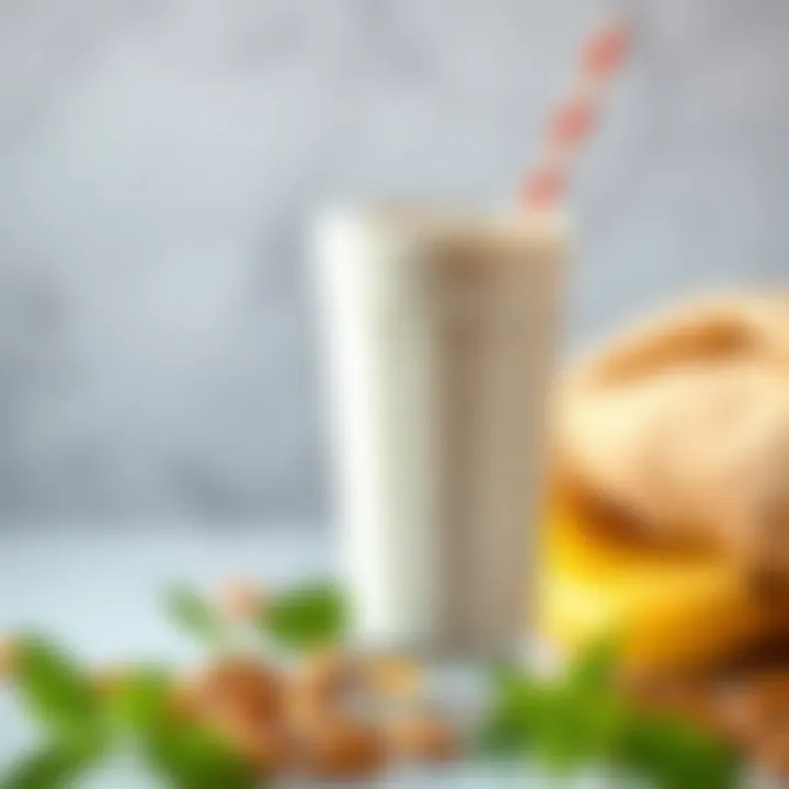 A creative yogurt and almond smoothie in a glass, presenting a nutritious beverage option.