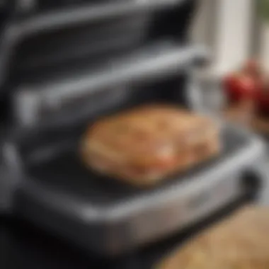 Close-up of the cooking surface revealing the quality and texture of the grill plates