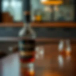 An exquisite whiskey bottle elegantly presented on a polished wooden table.