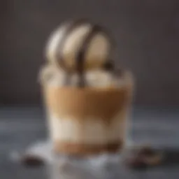 A close-up view of a glass of cookies and cream coffee syrup drizzled over ice cream