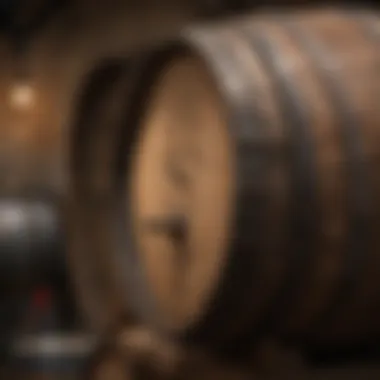 Close-up of a rum barrel aging in a distillery