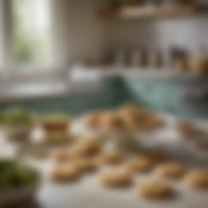 A serene kitchen scene with ingredients laid out for making whole foods pistachio cookies, emphasizing simplicity and health.