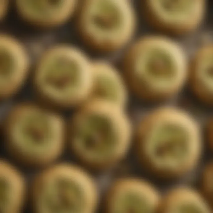 A close-up view of whole foods pistachio cookies showcasing their vibrant texture and color.