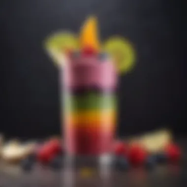 A beautifully layered smoothie in a glass showcasing different colors