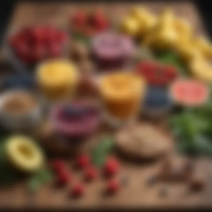 An array of superfoods arranged on a wooden table