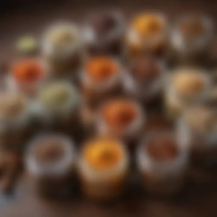 A collection of jars containing different spices used in five spice blend