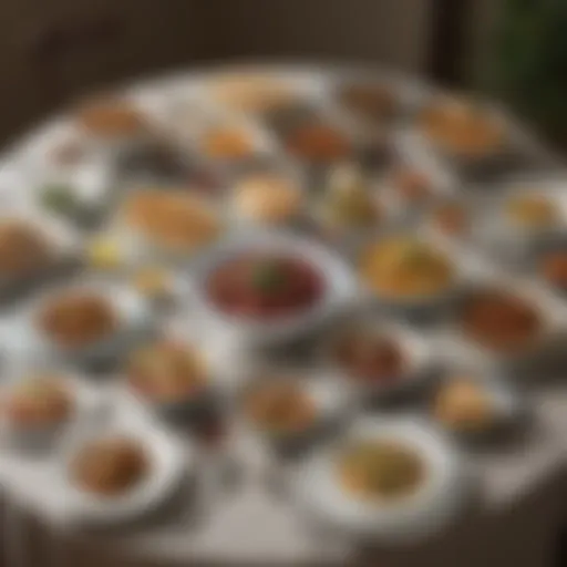 A beautifully arranged kosher Passover lunch table with traditional dishes