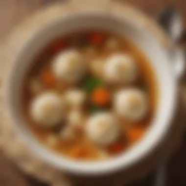 Delicious Matzah Ball Soup Close-up of matzah ball soup, a classic kosher Passover dish
