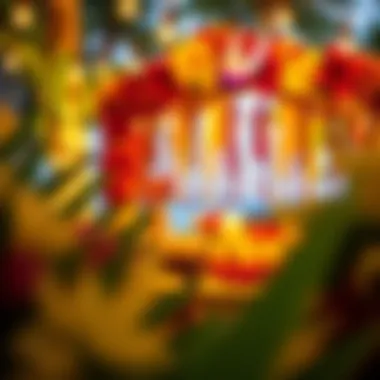 Vibrant display of floral decorations and luau setup