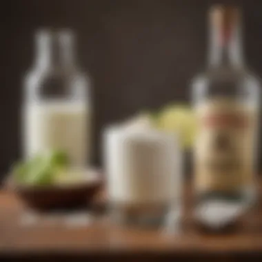 Key Ingredients in Coconut Margarita A close-up of coconut cream and tequila in elegant glassware