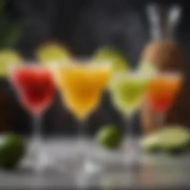 Tropical Cocktail Variations A colorful tropical cocktail display showcasing various margarita variations