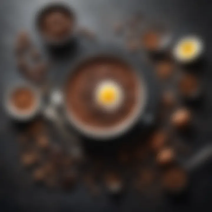 An array of ingredients for making chocolate mousse, including dark chocolate and eggs