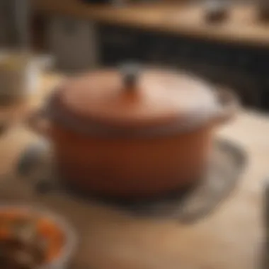 A close-up view of the craftsmanship and details in the largest Le Creuset Dutch oven.