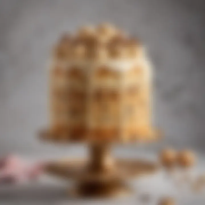 Elegant presentation of a cookie dough birthday cake on a decorative stand