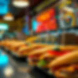 A vibrant display of Primanti Brothers sandwiches with unique ingredients.