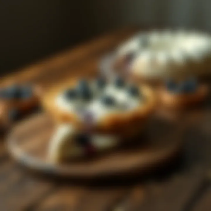 Artistic Presentation of the Pie An artistic presentation of the blueberry cream cheese pie on a rustic wooden table