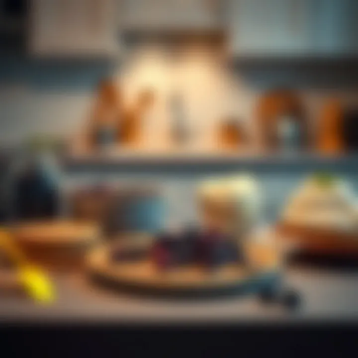 Home Kitchen Setup for Making Dessert A home kitchen setup with ingredients laid out for making blueberry cream cheese pie