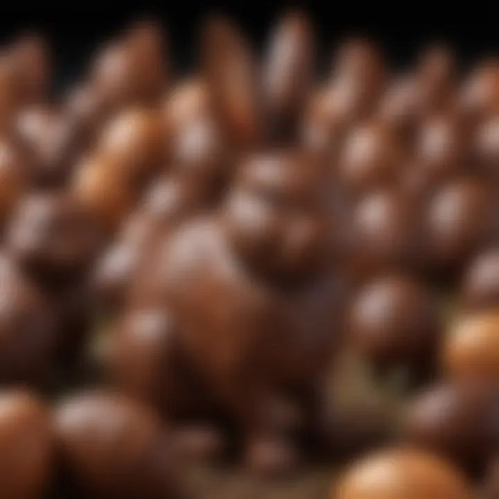 A close-up of a mini chocolate Easter bunny showcasing its intricate details and texture.