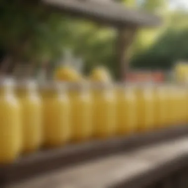 Lemonade Presentation for Outdoor Events An assortment of jars showcasing various lemonade presentations for outdoor events