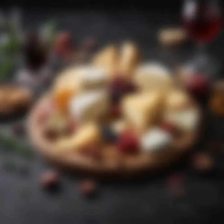 An elegant cheese platter with assorted pairings and garnishes