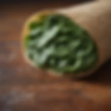 Close-up of fresh spinach leaves used in wraps