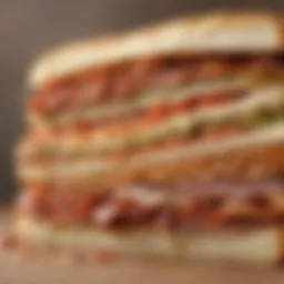 A close-up view of the Olive Garden Breadstick Sandwich showcasing its enticing layers.