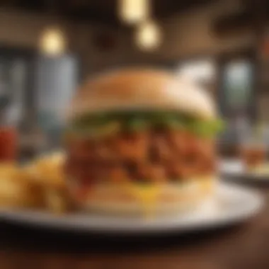 Cozy Dining Experience A cozy dining atmosphere featuring patrons enjoying their chicken sandwiches