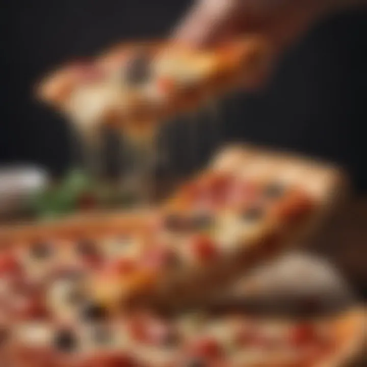 A close-up of a slice of Great Value Pizza with melted cheese and toppings