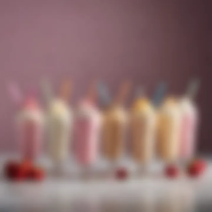 A colorful display of various milkshake recipes arranged artistically on a table